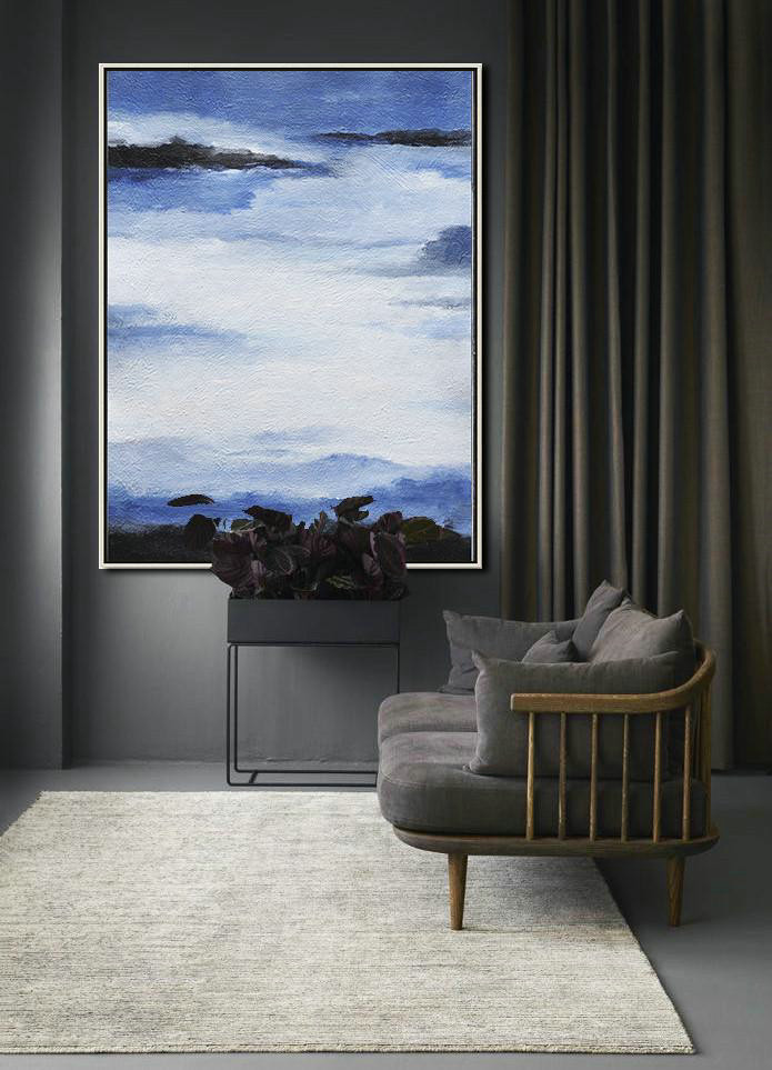 Handmade Painting Large Abstract Art,Oversized Abstract Landscape Painting,Oversized Canvas Art,Blue,White,Black.etc